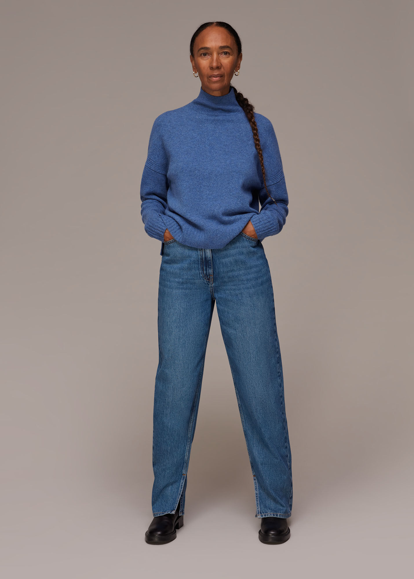 Pale Blue Wool Split Funnel Neck Jumper WHISTLES