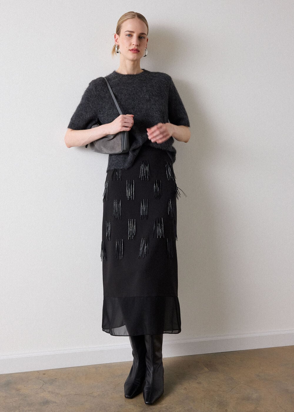 Black Fringe Sequin Organza Skirt