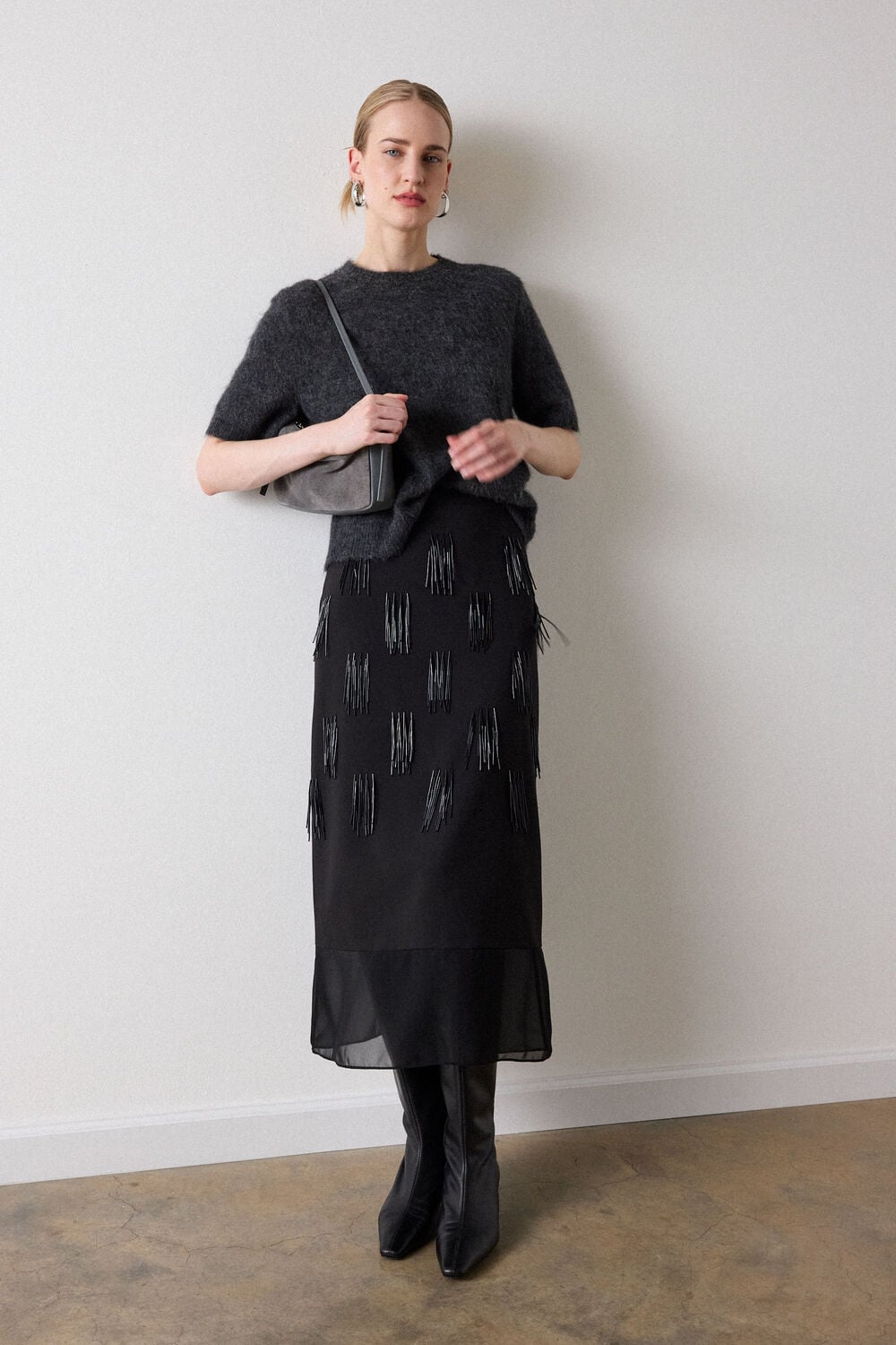 Black Fringe Sequin Organza Skirt