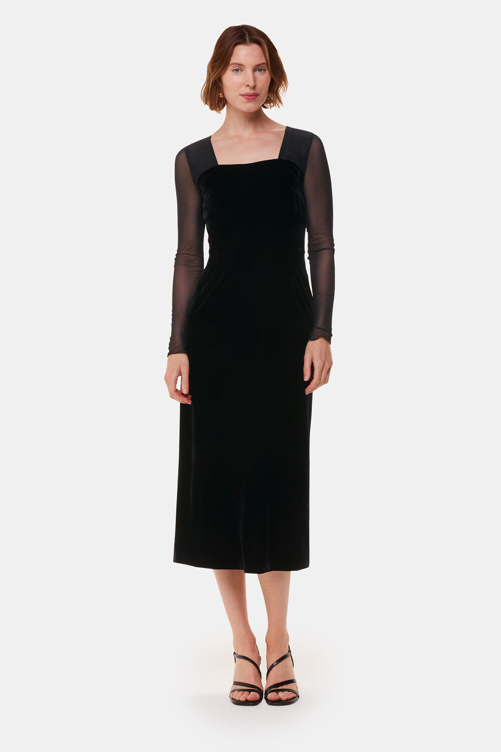 Black Mesh Sleeve Velvet Dress