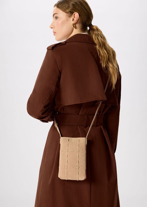 Neutral Suede Whipstitch Phone Bag