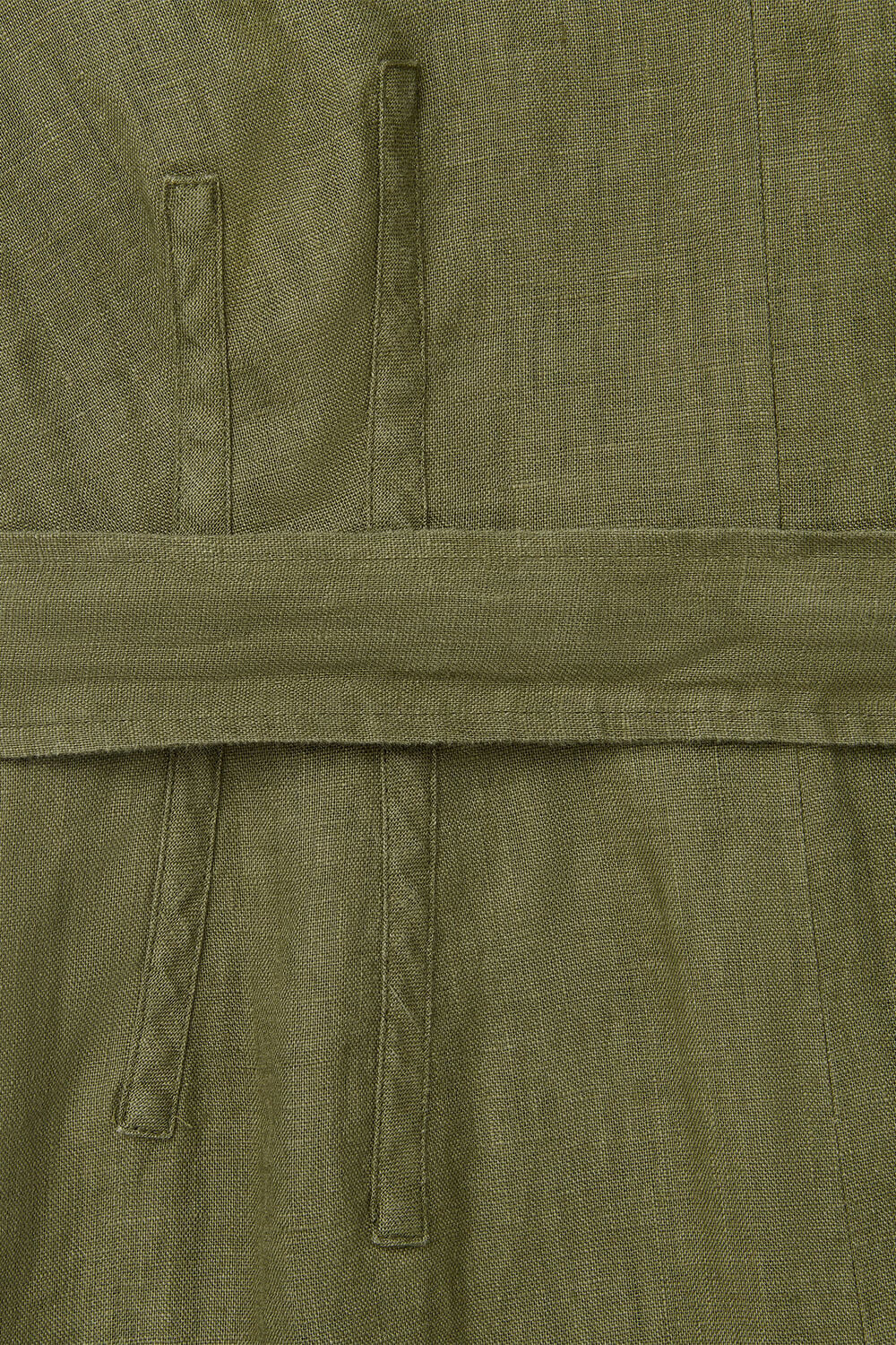 Khaki Belted Seamed Linen Jumpsuit
