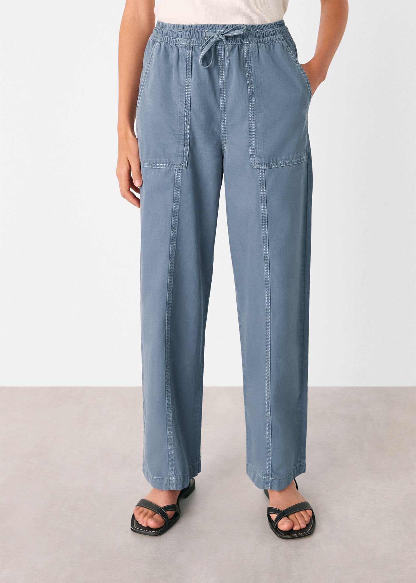 Blue Contrast Stitch Cotton Trouser | WHISTLES | Whistles UK |