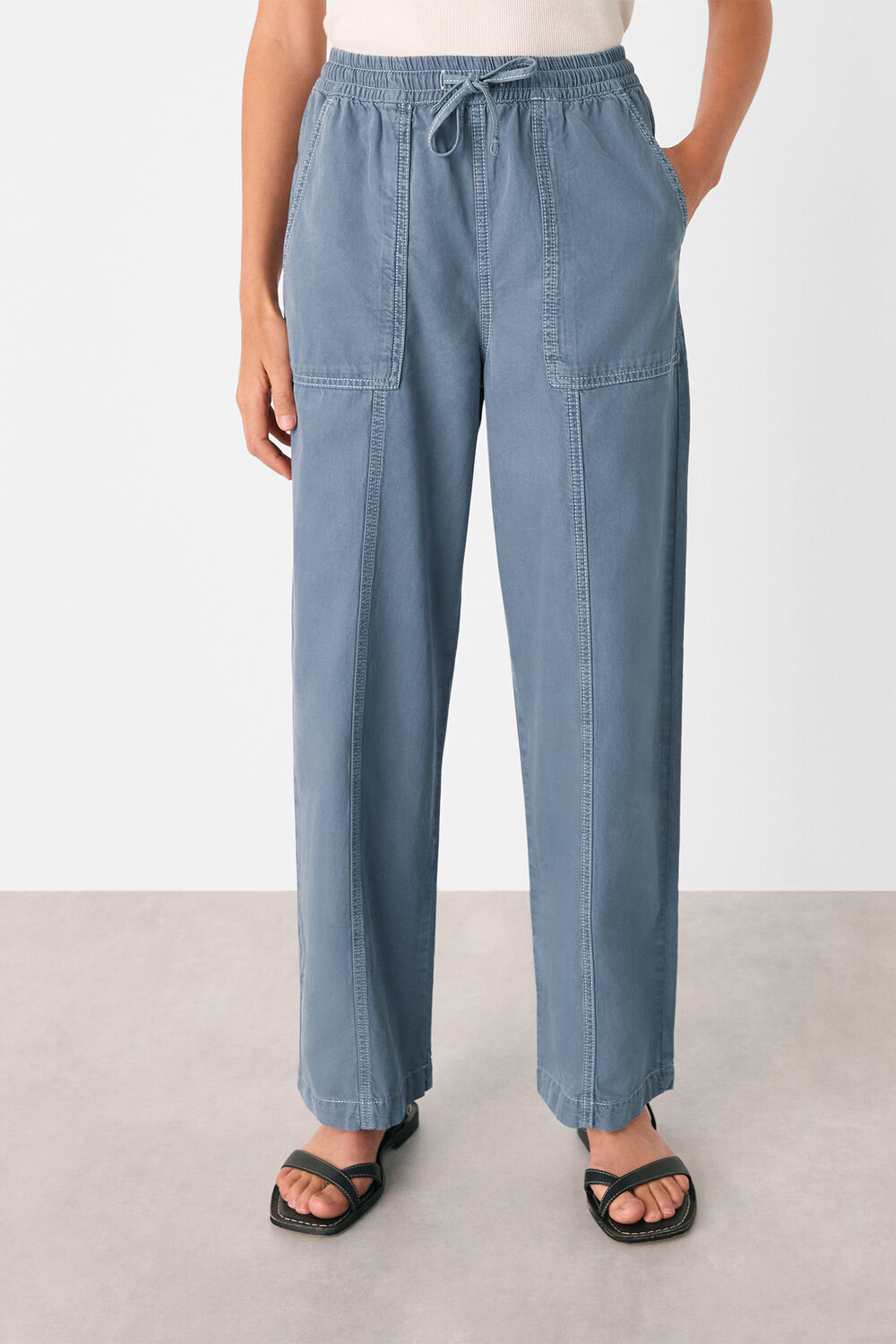 Blue Contrast Stitch Cotton Trouser