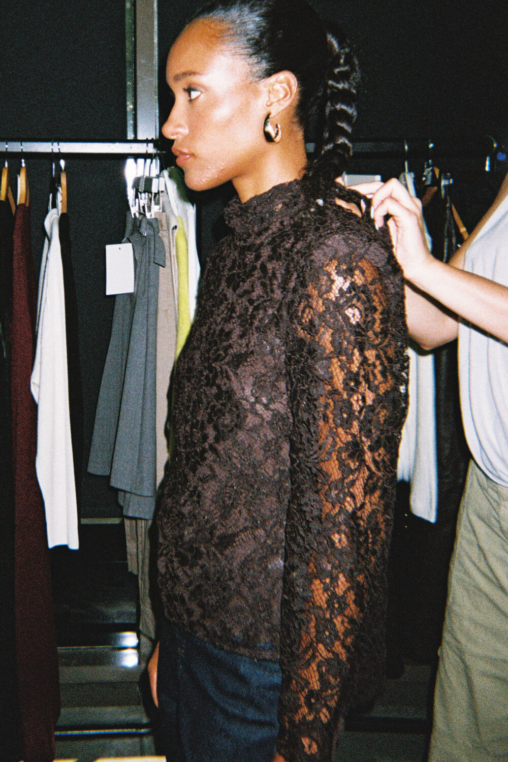 Chocolate Lace Power Shoulder Top