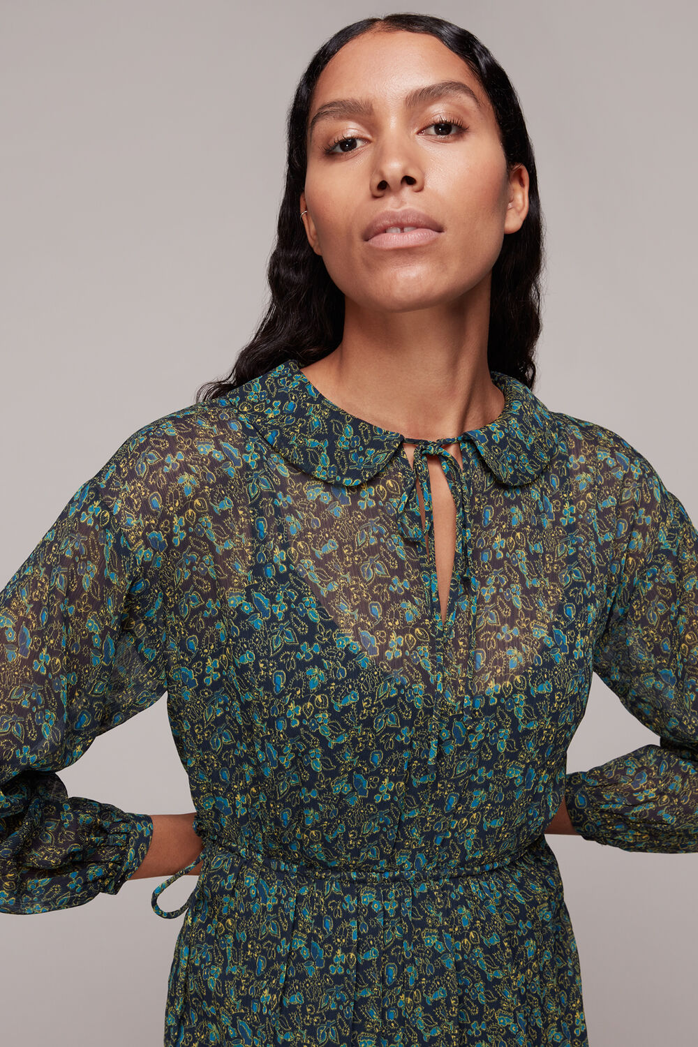 Stitch Floral Print Midi Dress