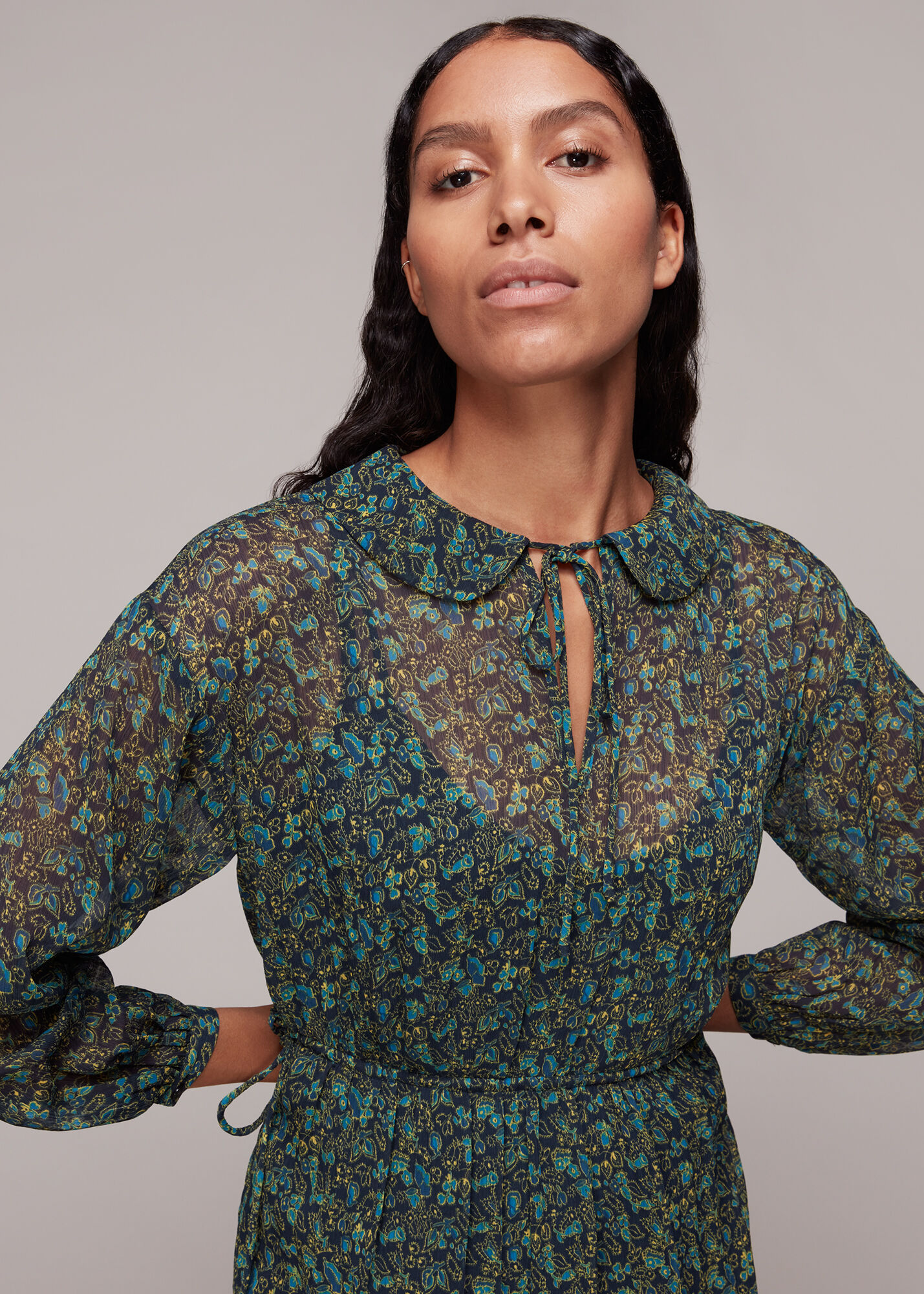 Green/Multi Stitch Floral Print Midi Dress WHISTLES Whistles ROW