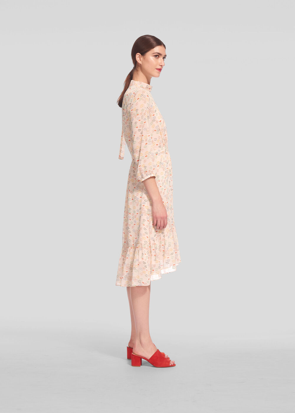 Lips Print Tie Neck Dress Multicolour
