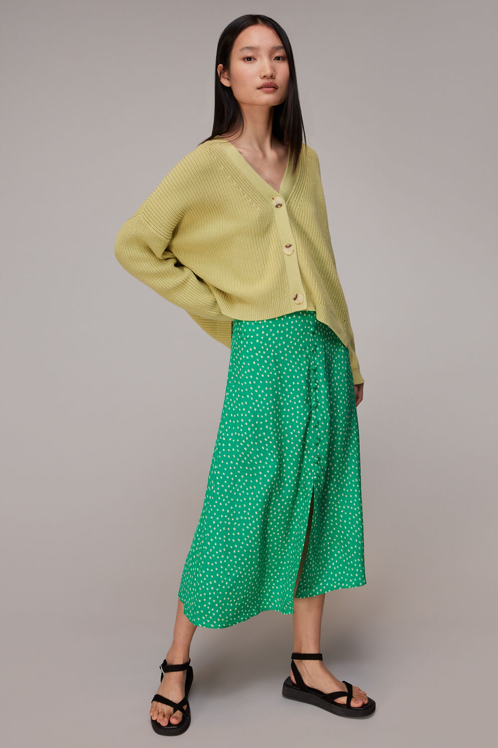 Spot Print Button Skirt
