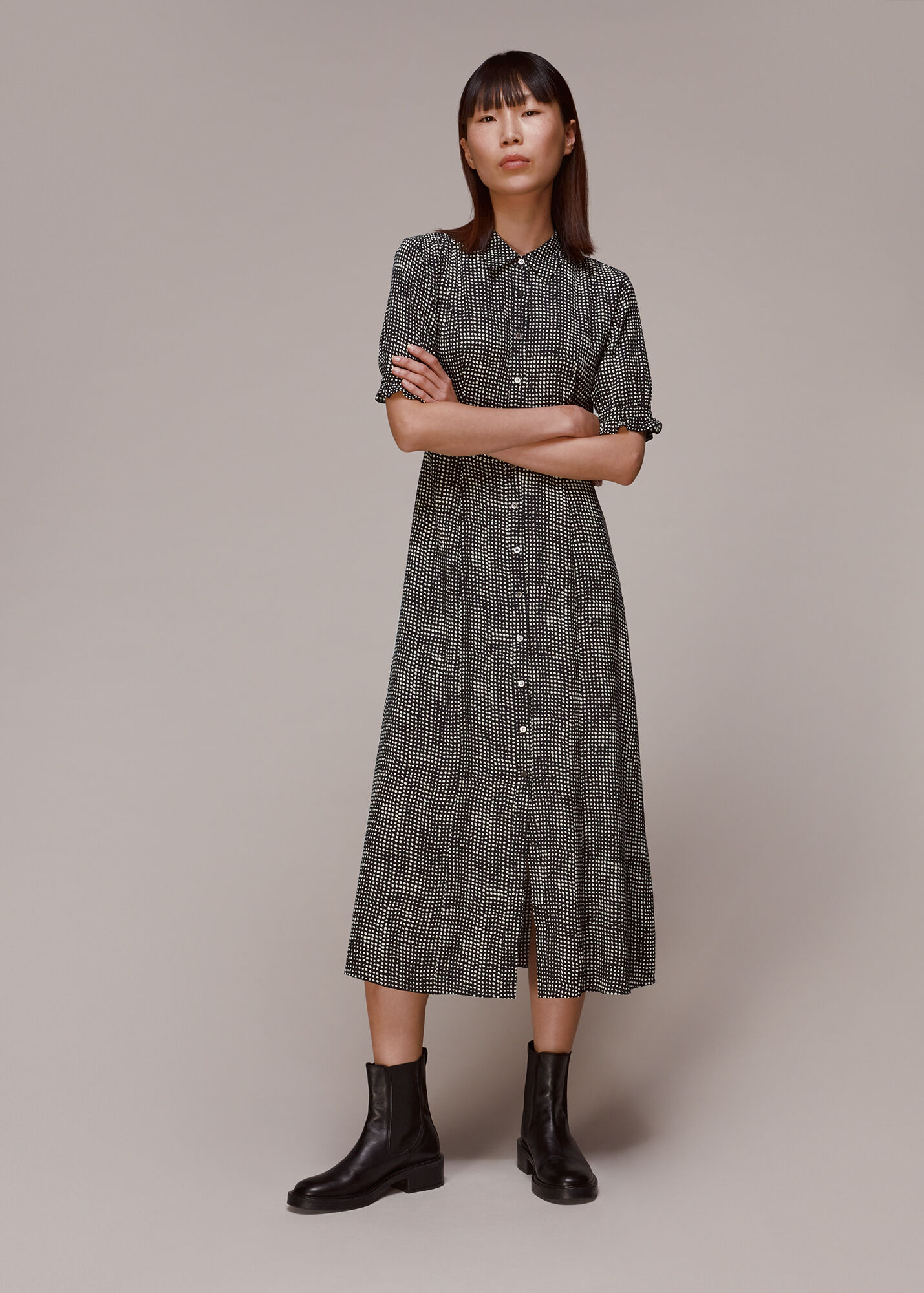 Black/Multi Peri Spotted Check Shirt Dress WHISTLES