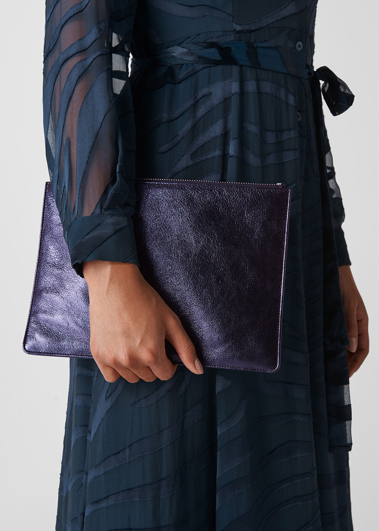 Navy Metallic Medium Clutch WHISTLES Whistles US