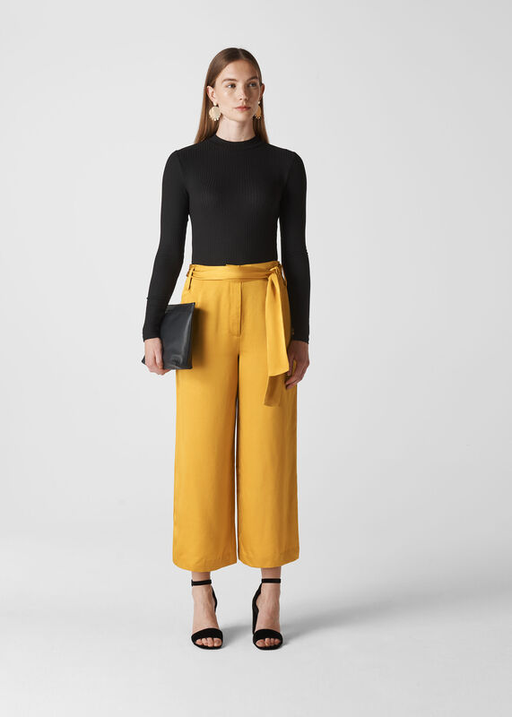 Satin Belted Wide Leg Trouser
