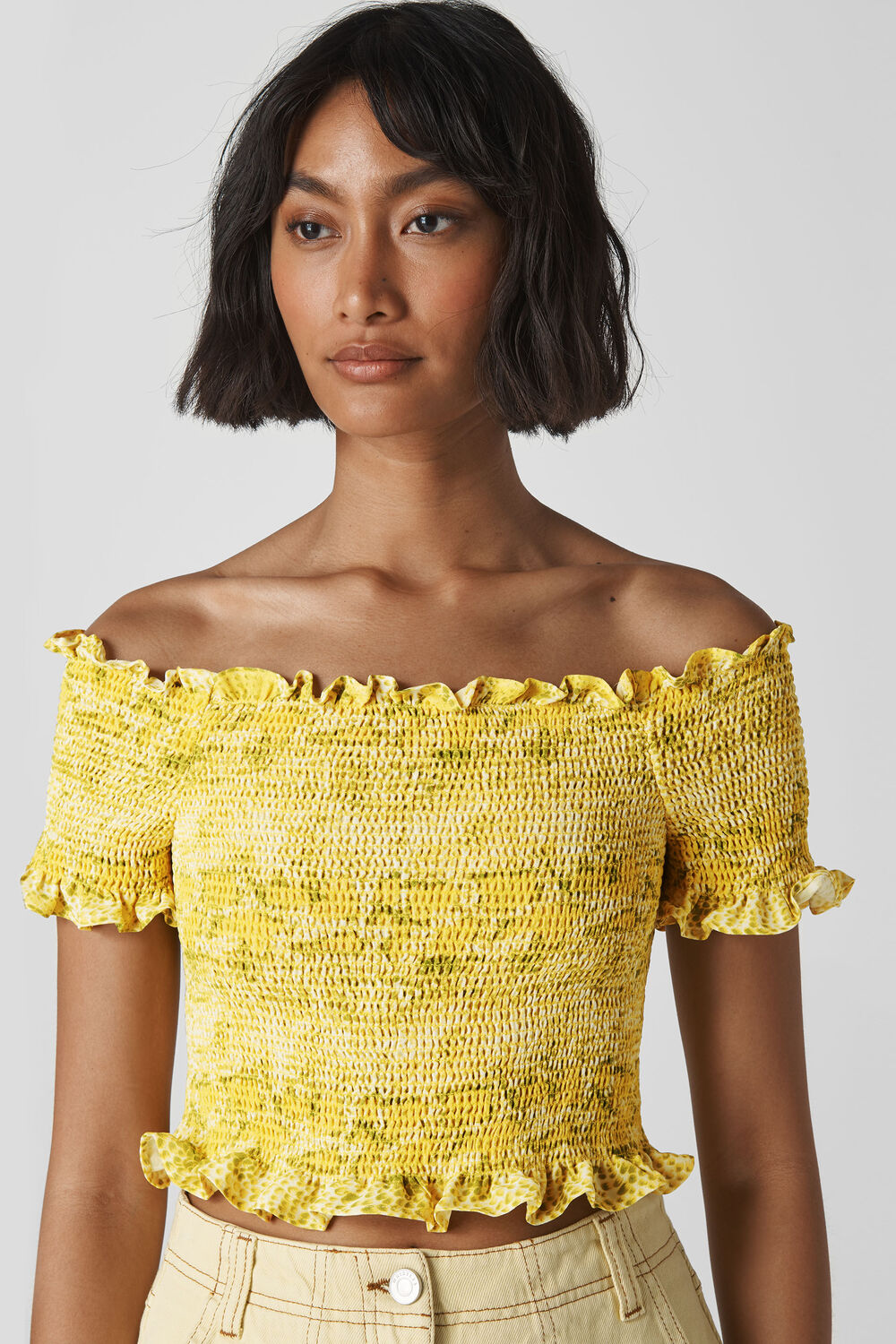 Python Smocked Bardot Top Yellow/Multi