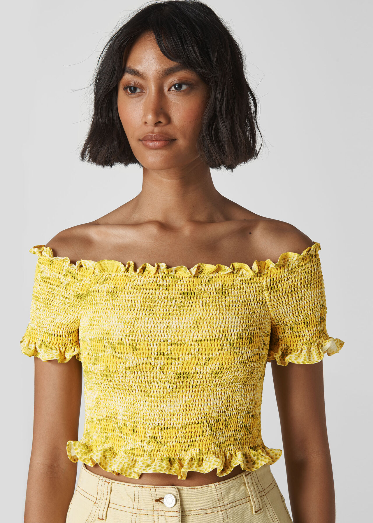 Python Smocked Bardot Top Yellow/Multi