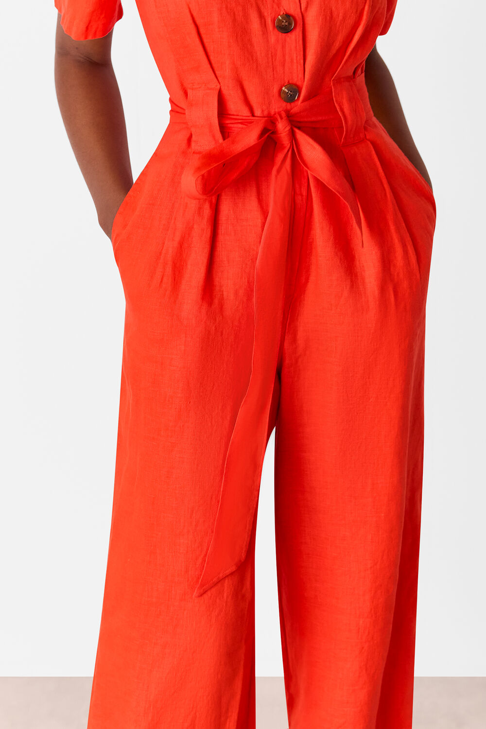 Red Linen Button Jumpsuit