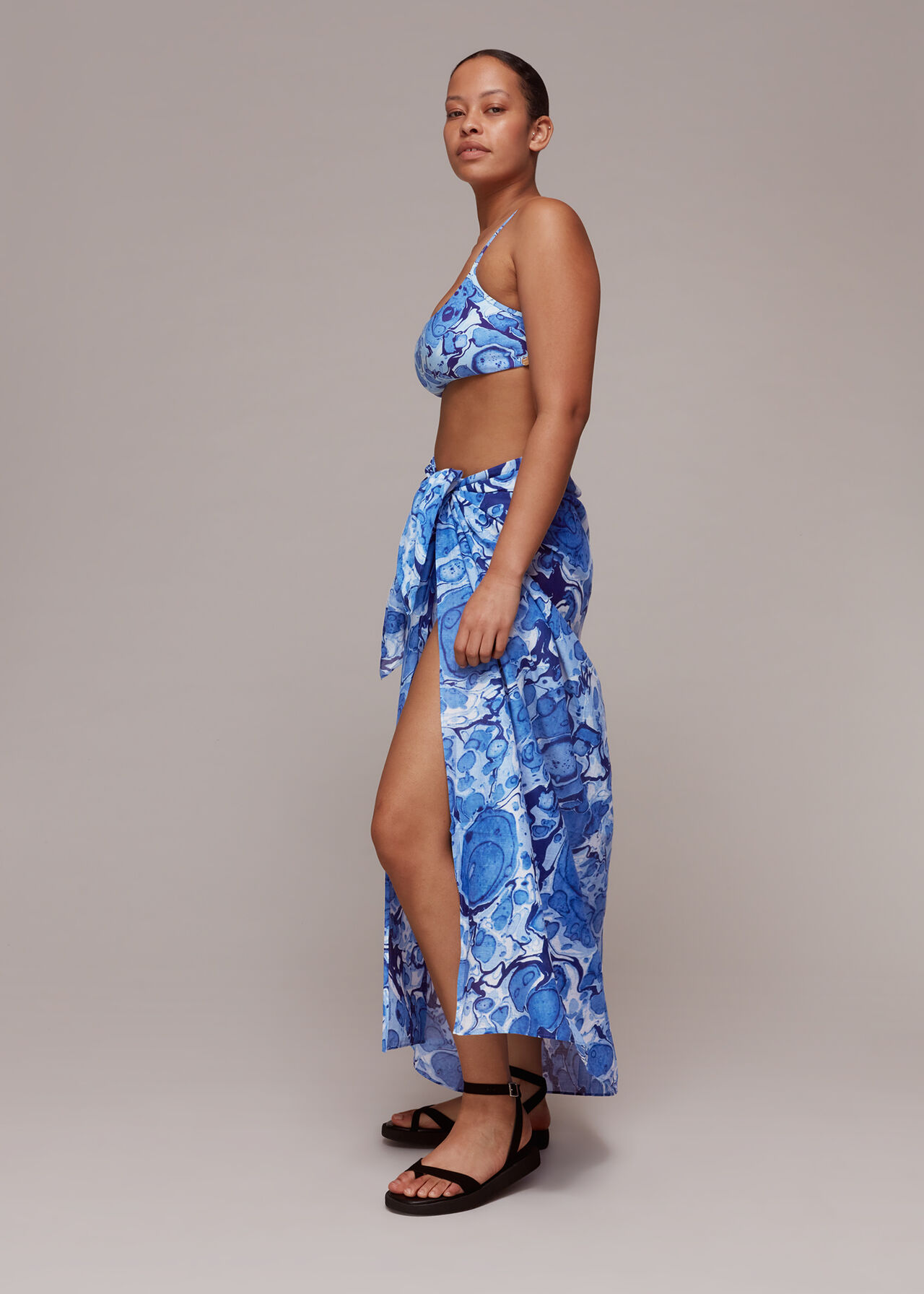 Blue/Multi Mia Marble Print Beach Sarong, WHISTLES