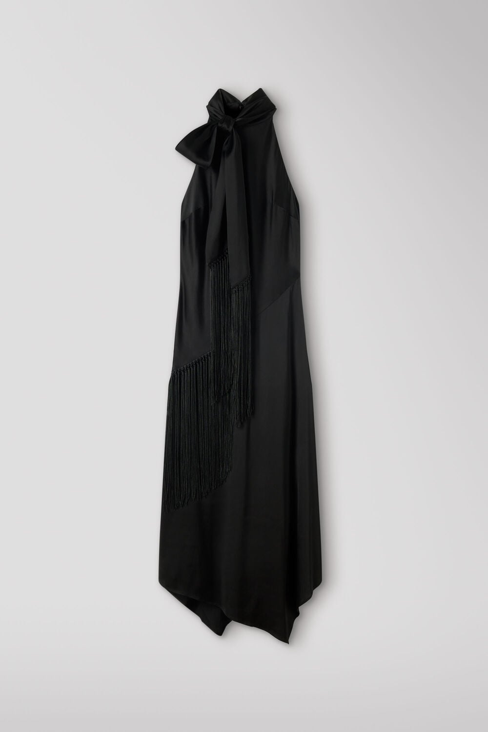 Black Fringed Scarf Detail Dress