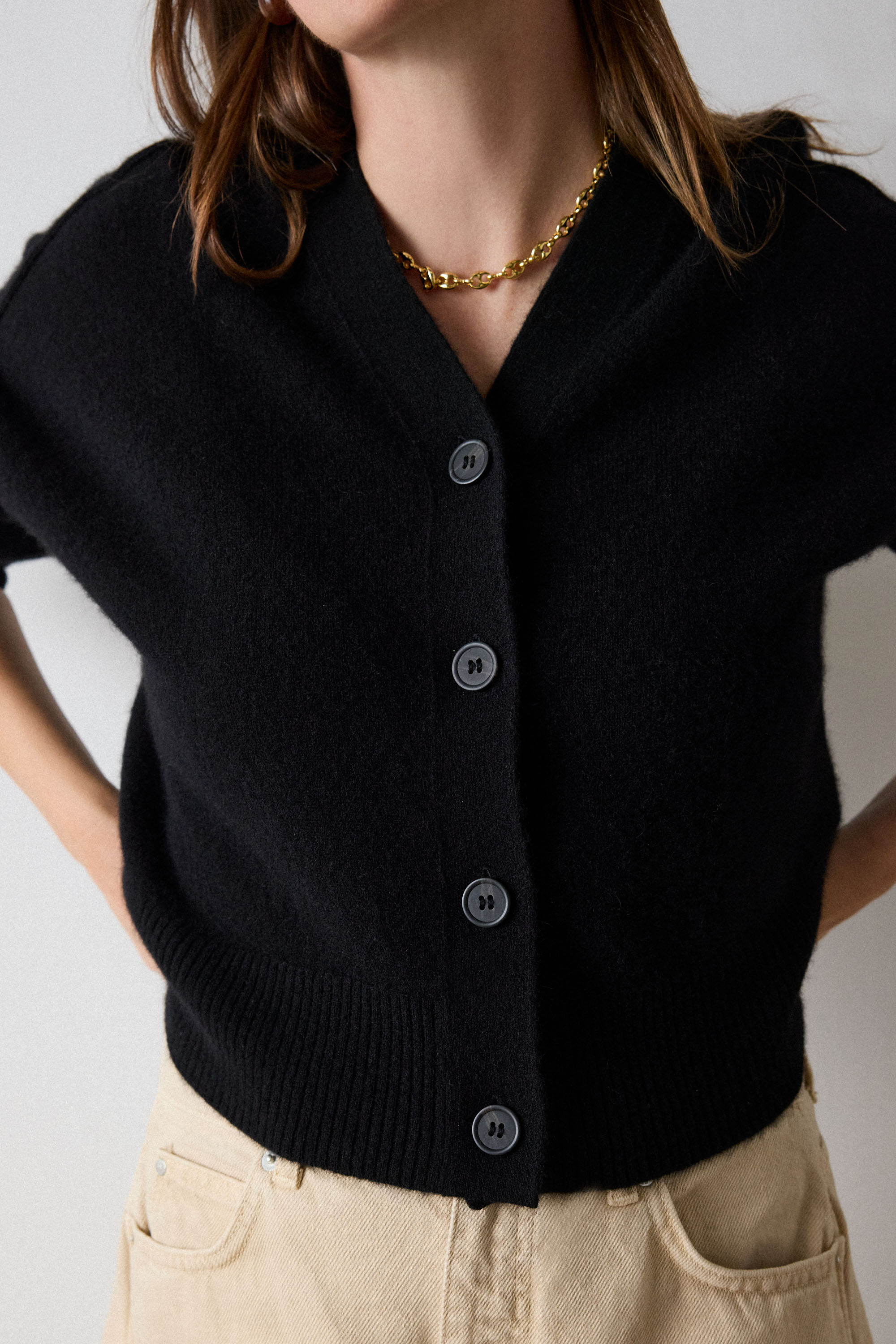 Black Cashmere Button Cardigan | WHISTLES | Whistles UK |