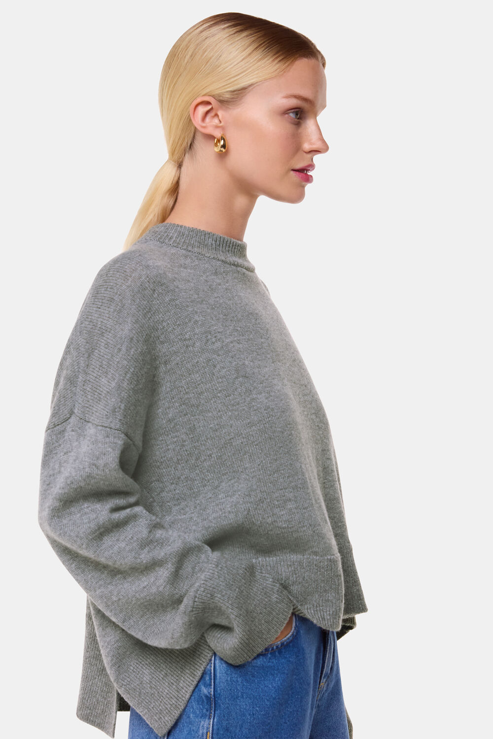 Dark Grey Cashmere Blend Split Back Knit