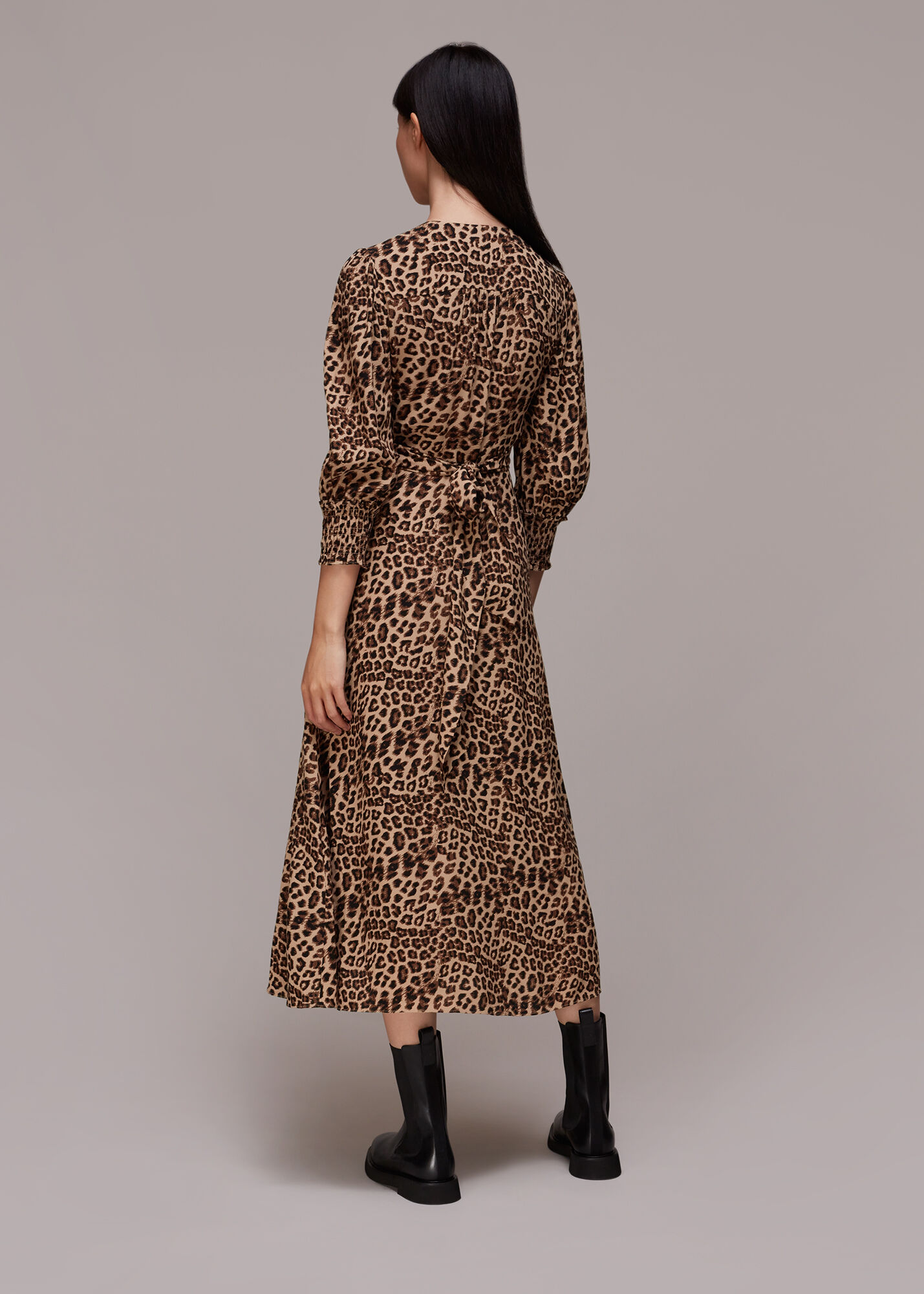 Leopard Print Jungle Cheetah Shirred Dress WHISTLES