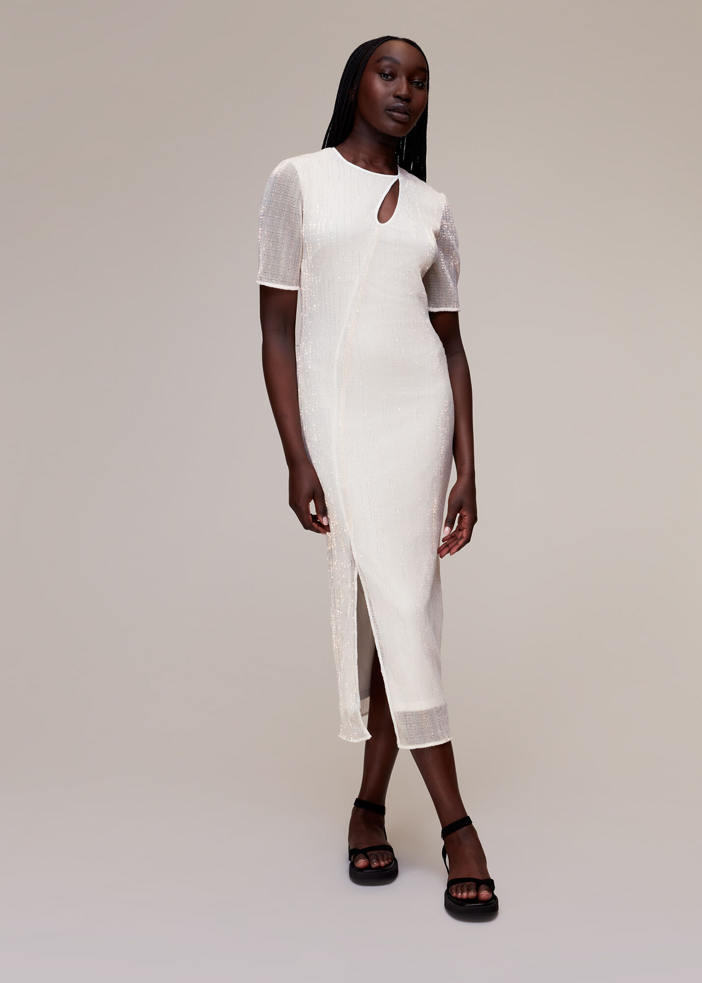 Pale Pink Keyhole Sequin Midi Dress | WHISTLES | Whistles US |