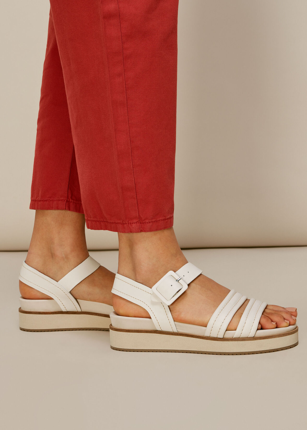 Koby Contrast Stitch Sandal White