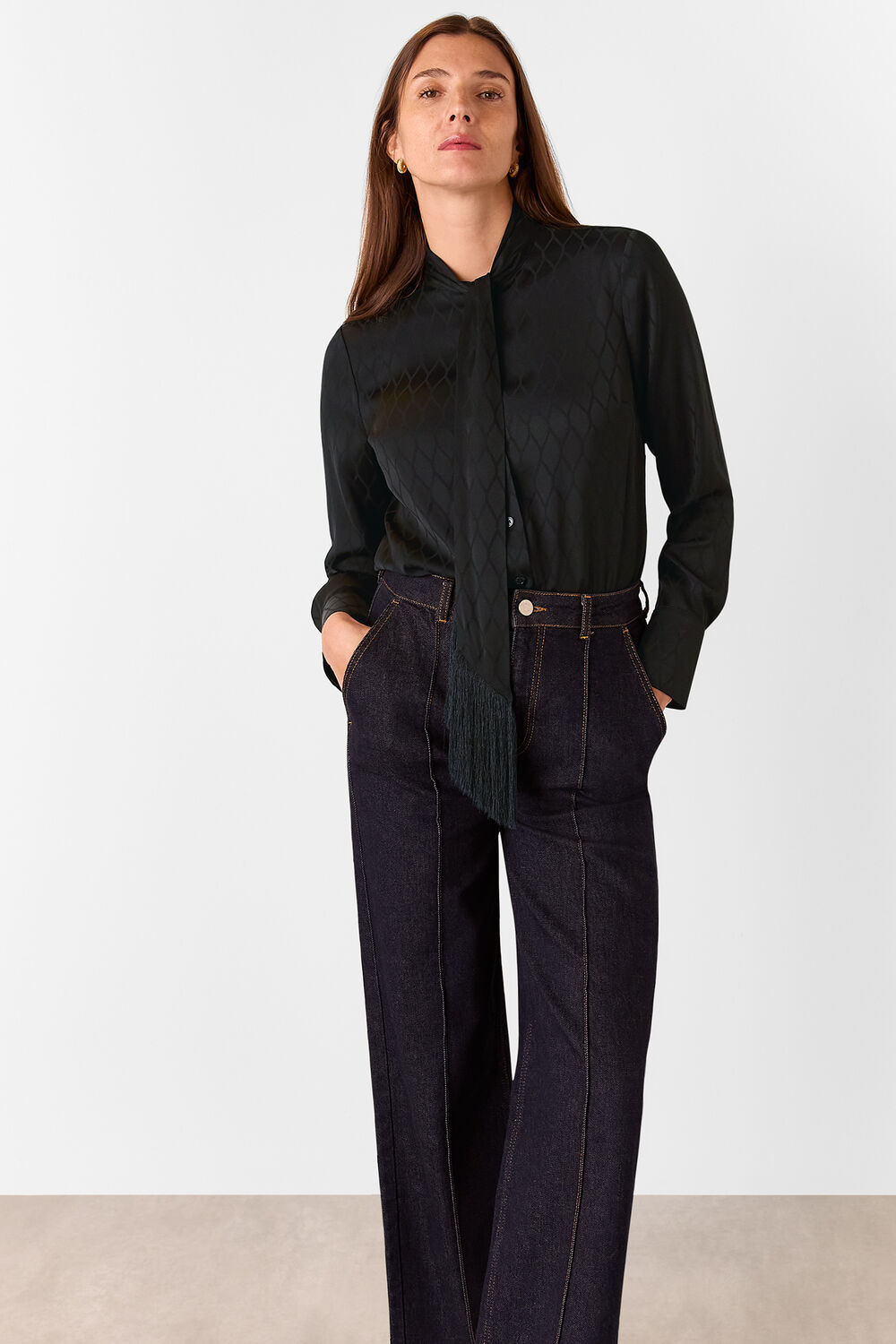 Black Diamond Jacquard Scarf Blouse