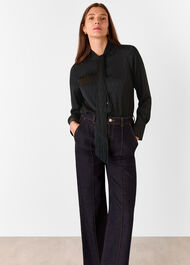 Diamond Jacquard Scarf Blouse