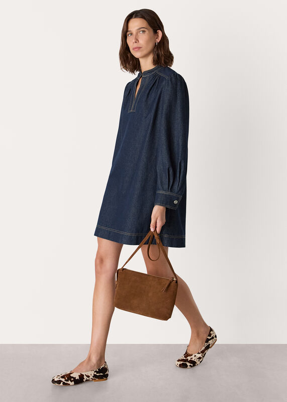 Dark Denim Long Sleeve Shift Mini Dress