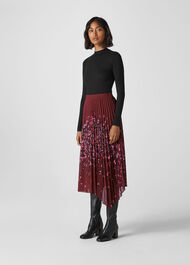 Leo Print Pleated Skirt Burgundy