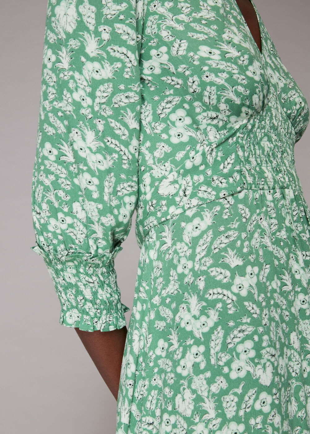 Shirred Wheat Floral Dress