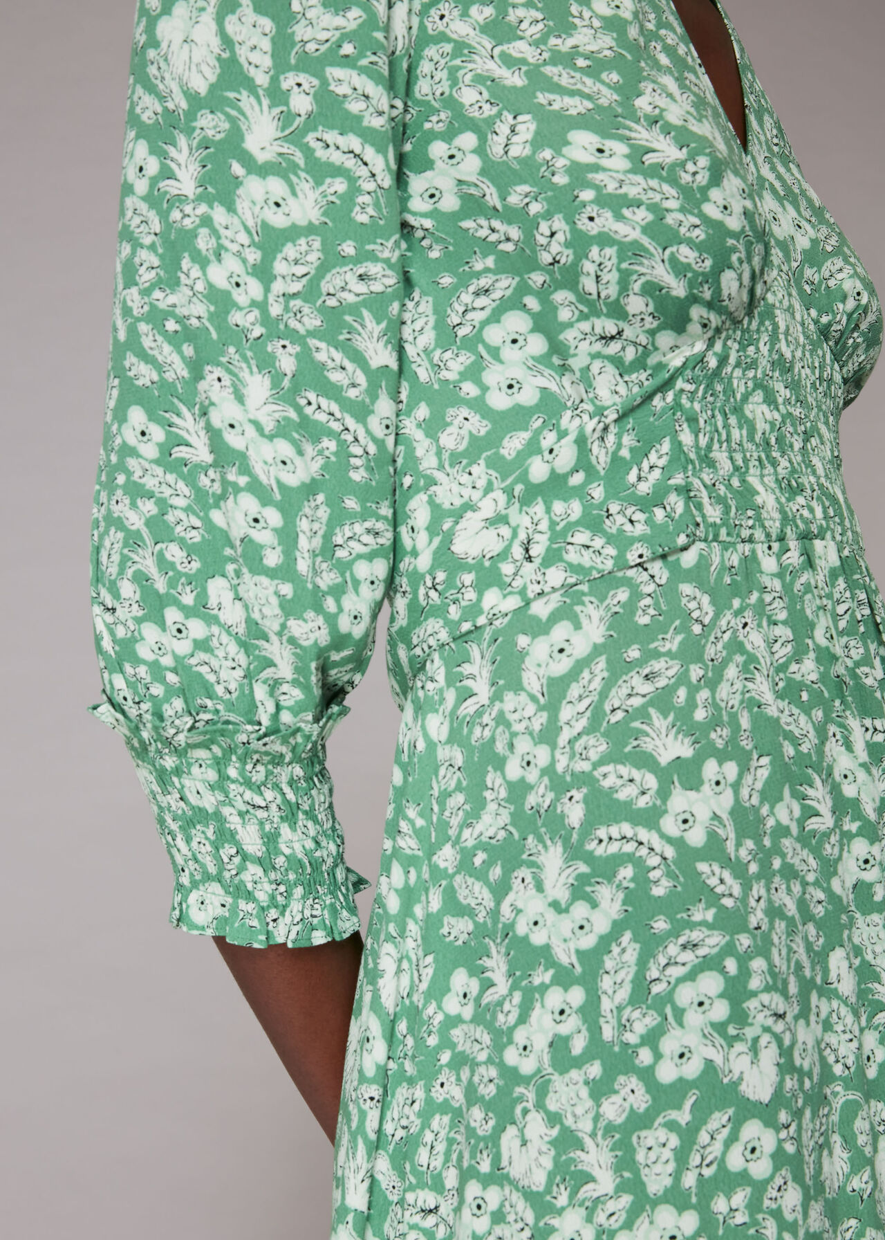 Shirred Wheat Floral Dress