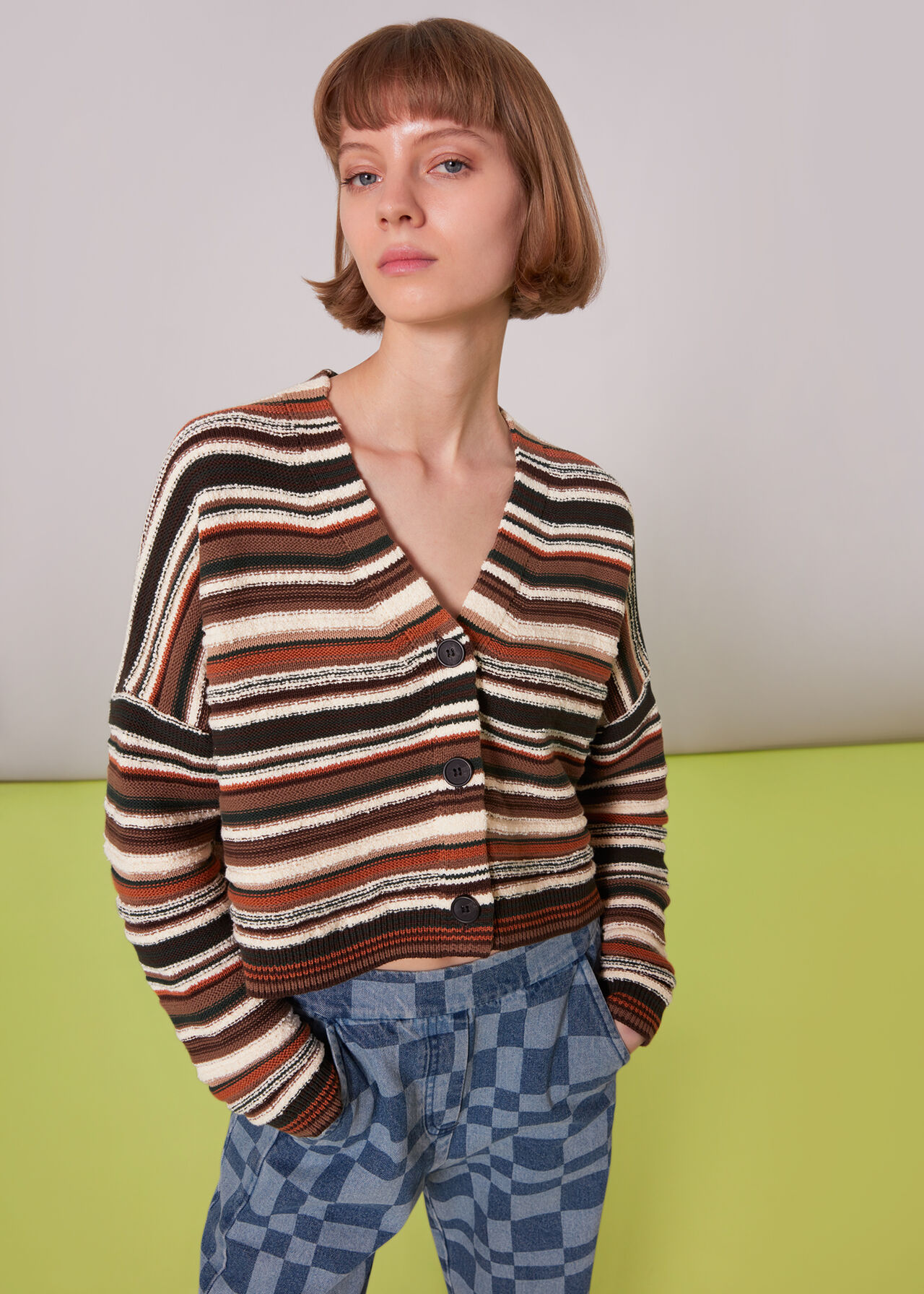 Multicolour Winnie Stripe Knitted Cardigan | WHISTLES | Whistles UK