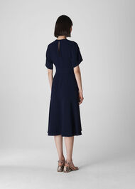 Textured Belted Midi Dress Navy