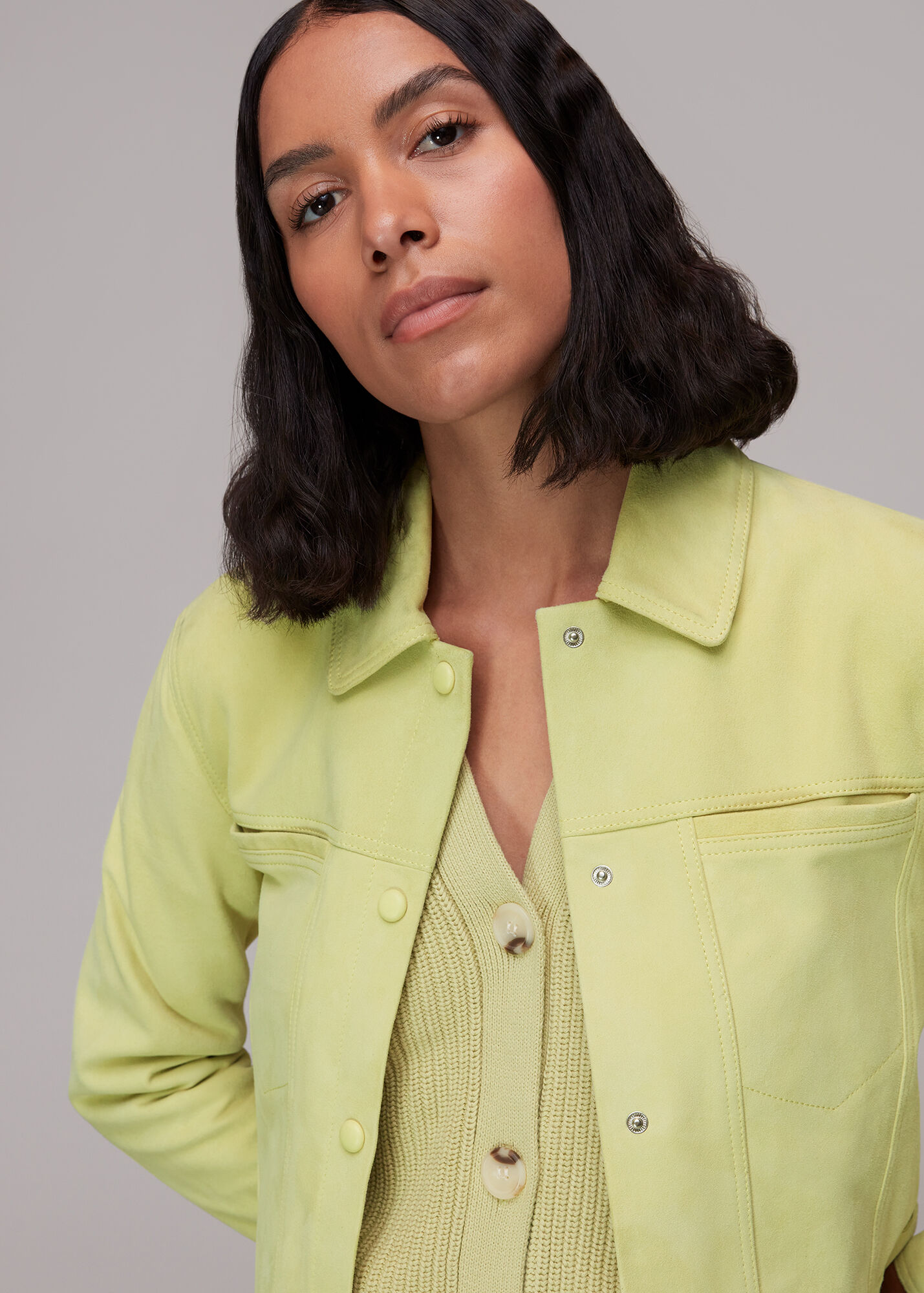 Lime Yuri Cropped Suede Jacket WHISTLES