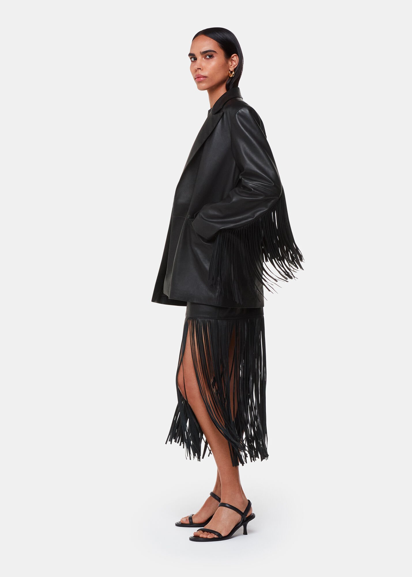 Black fringe skirt leather top