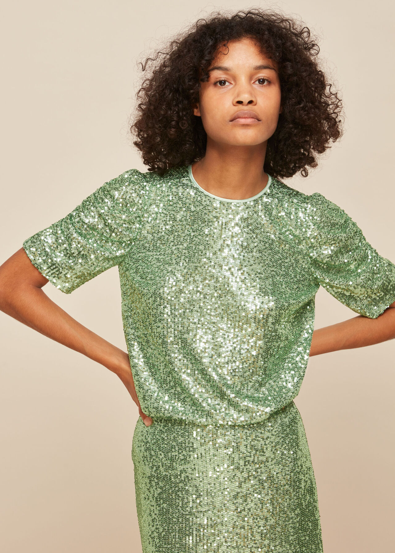 Green Seema Sequin Top | WHISTLES