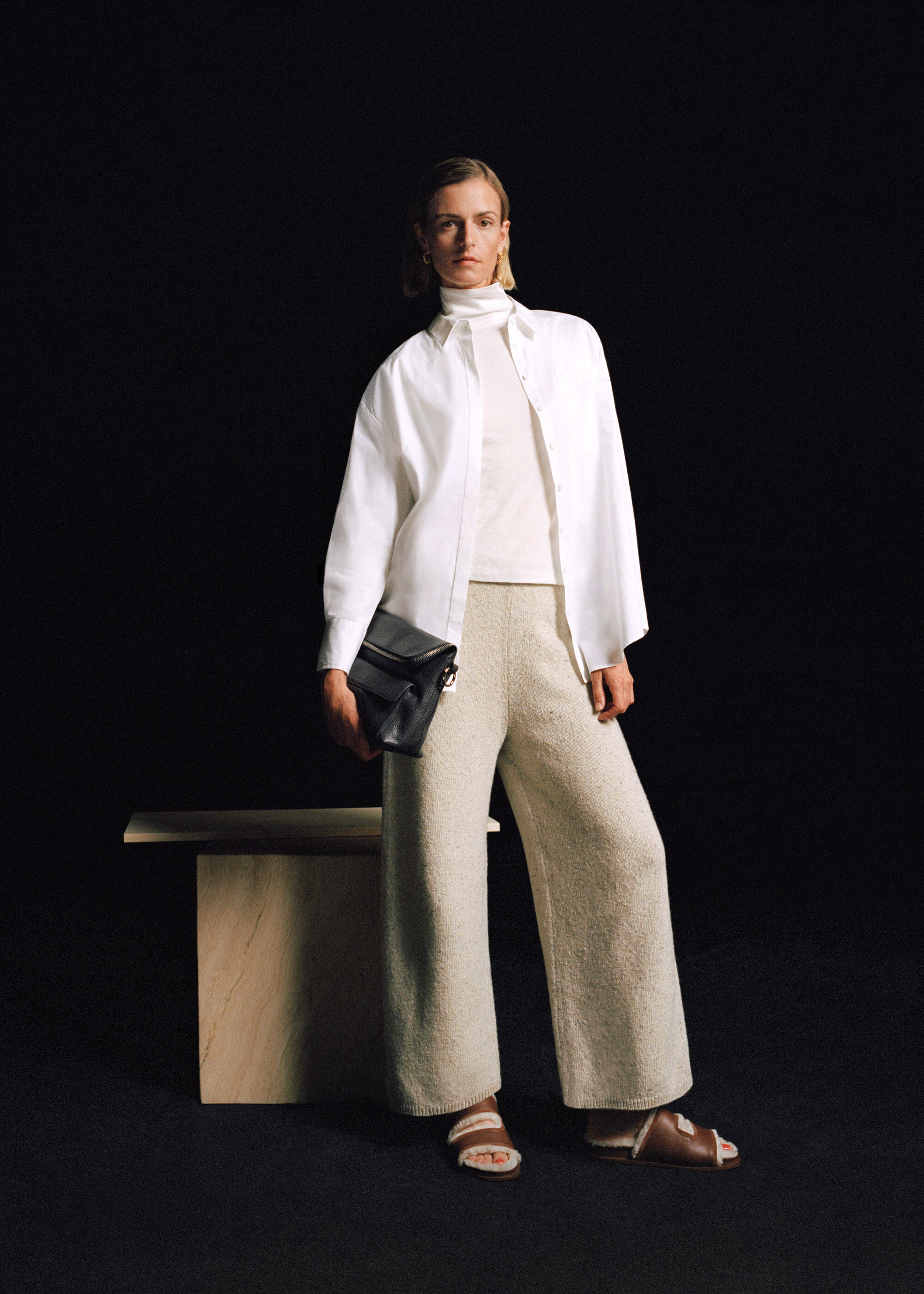 Oatmeal Knitted Wide Leg Trouser