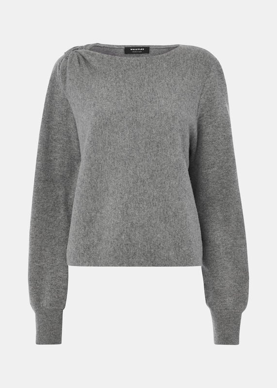 Grey Wool Twist Front Detail Knit