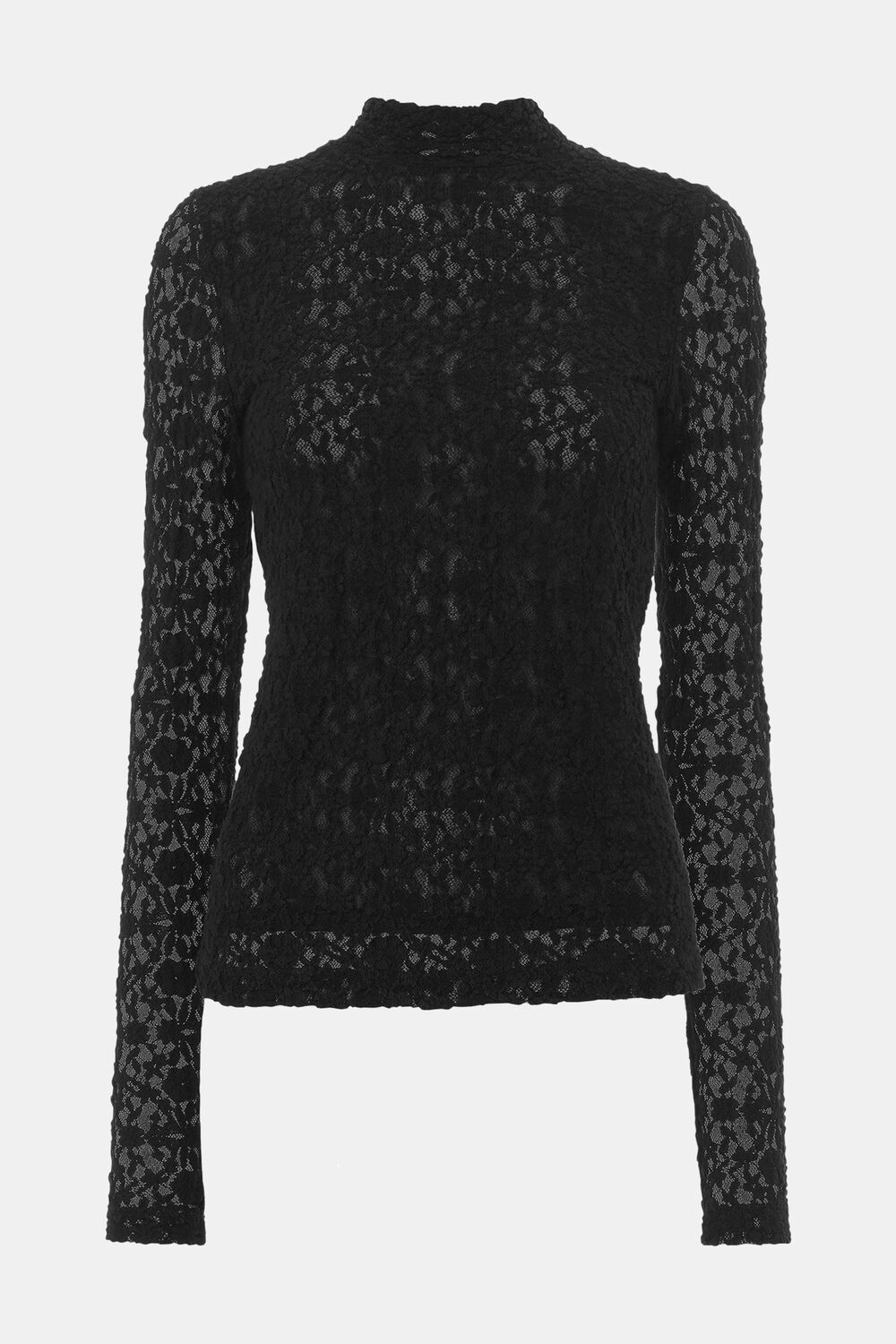 Black Lace Detail High Neck Top