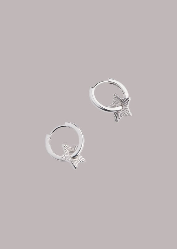 Silver Textured Star Mini Hoop