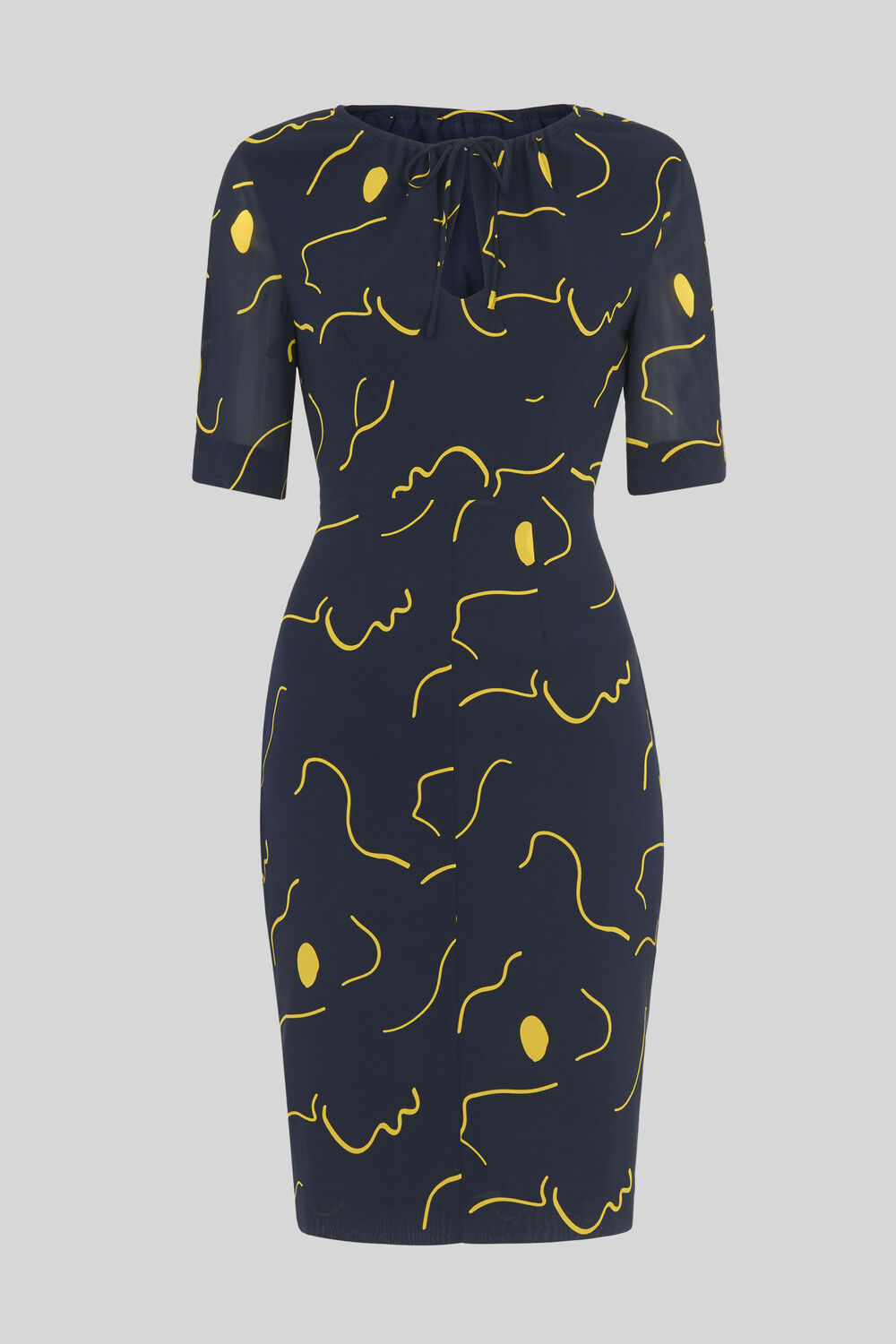Magnolia Tie Neck Silk Bodycon Navy/Multi