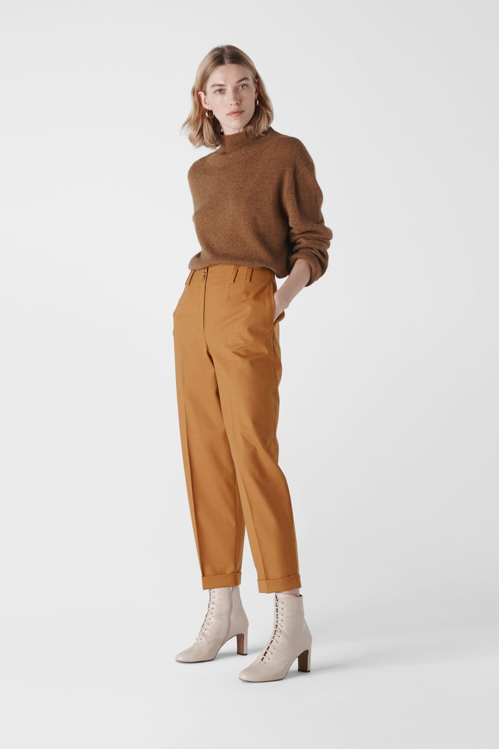 Tapered Button Front Trouser Tobacco