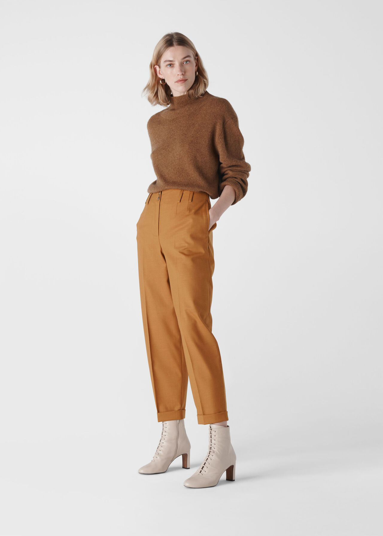 Tapered Button Front Trouser Tobacco
