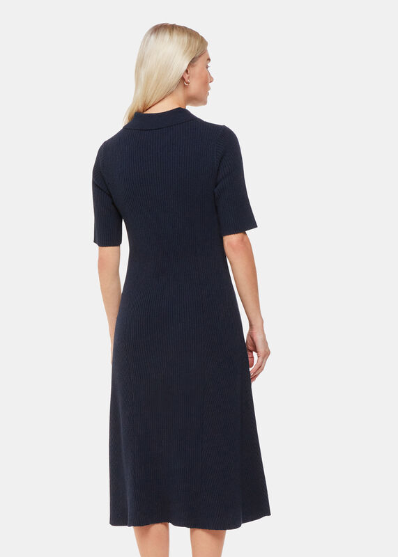 Navy Knitted Ribbed Midi Sweater Dress