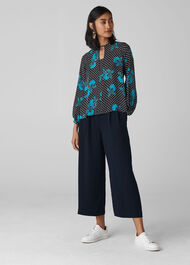 Pleat Crop Wide Leg Navy