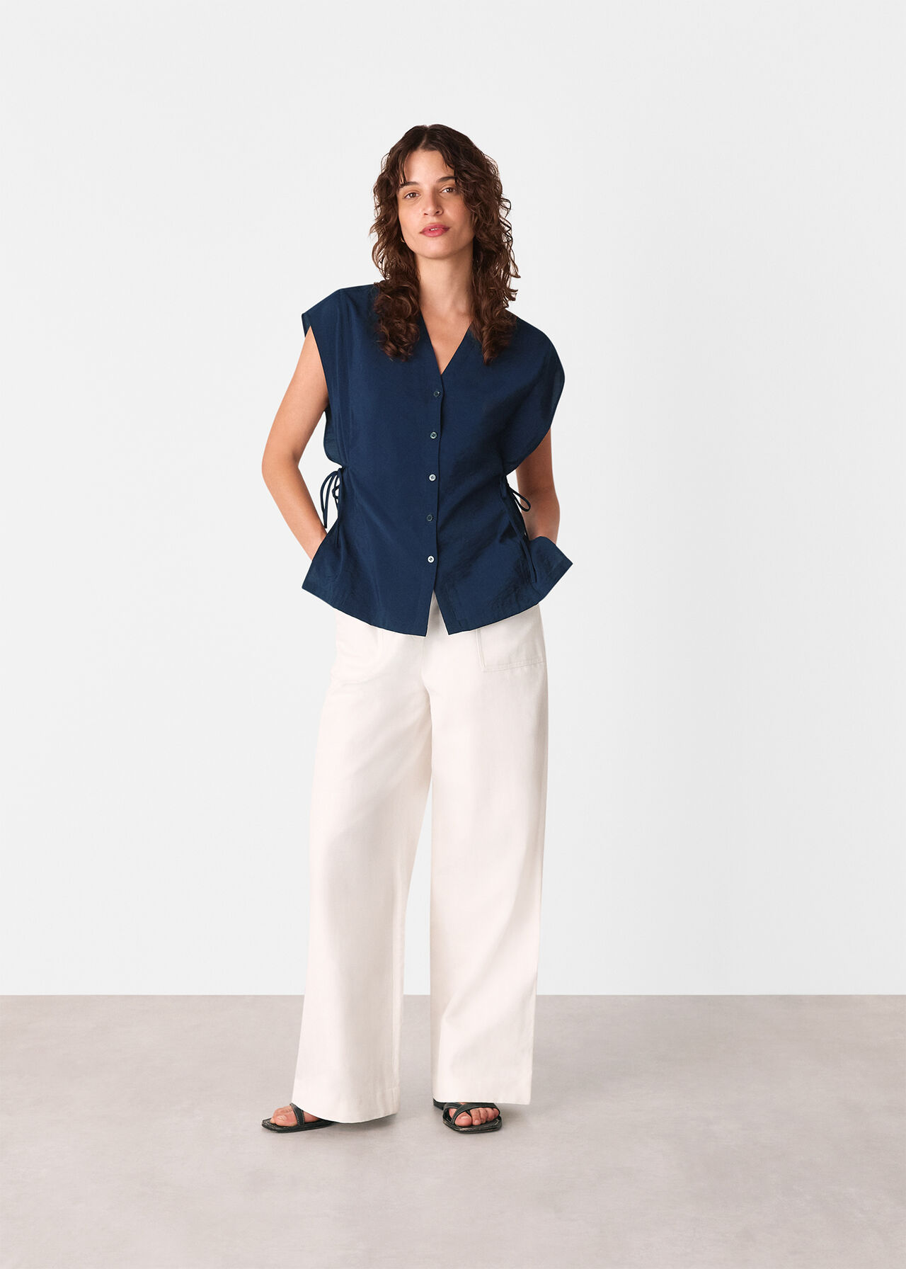 Button Down Tie Side Shirt