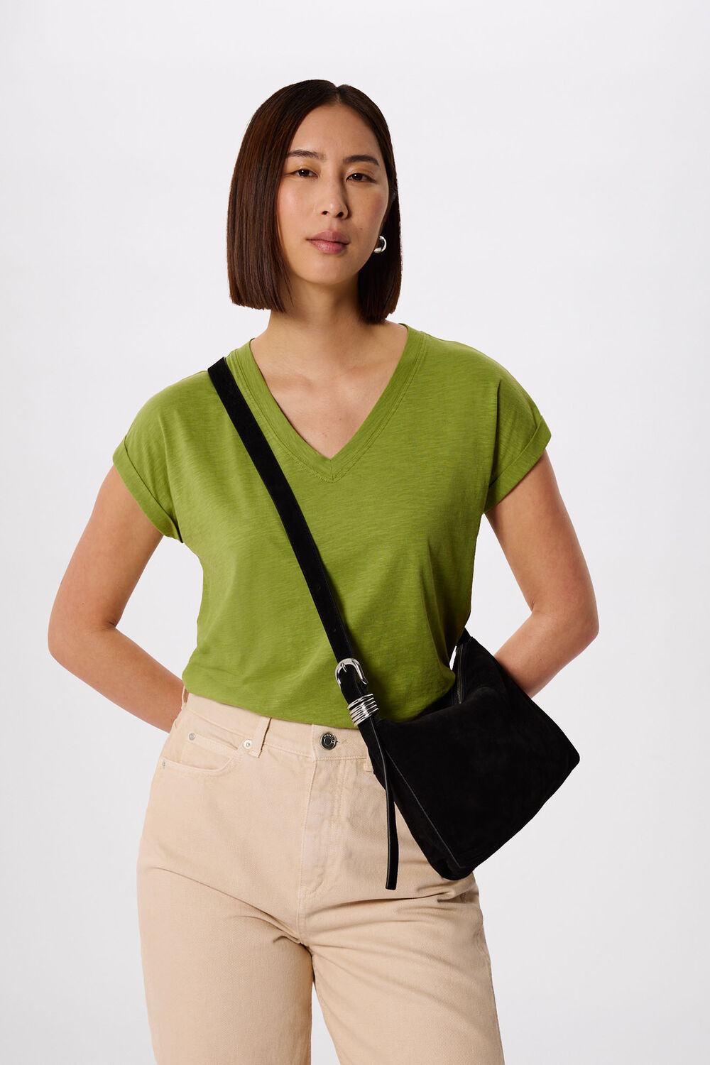 Green Willa V-Neck Cap Sleeve Tee