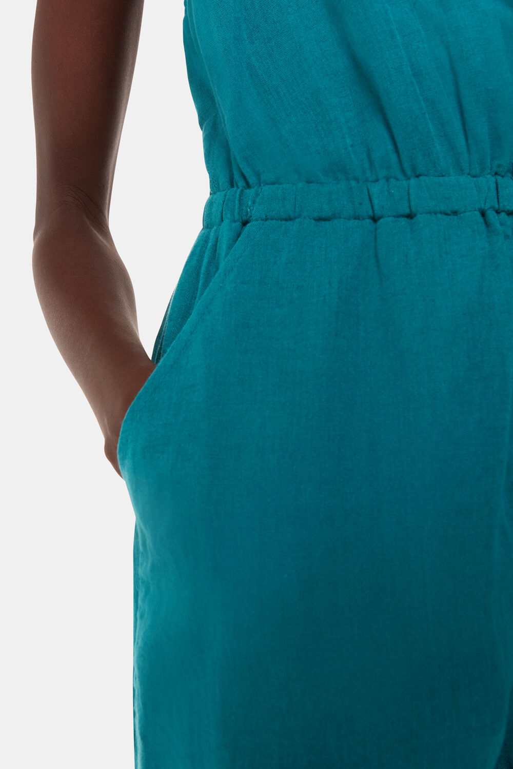 Teal Wrap Linen Blend Jumpsuit