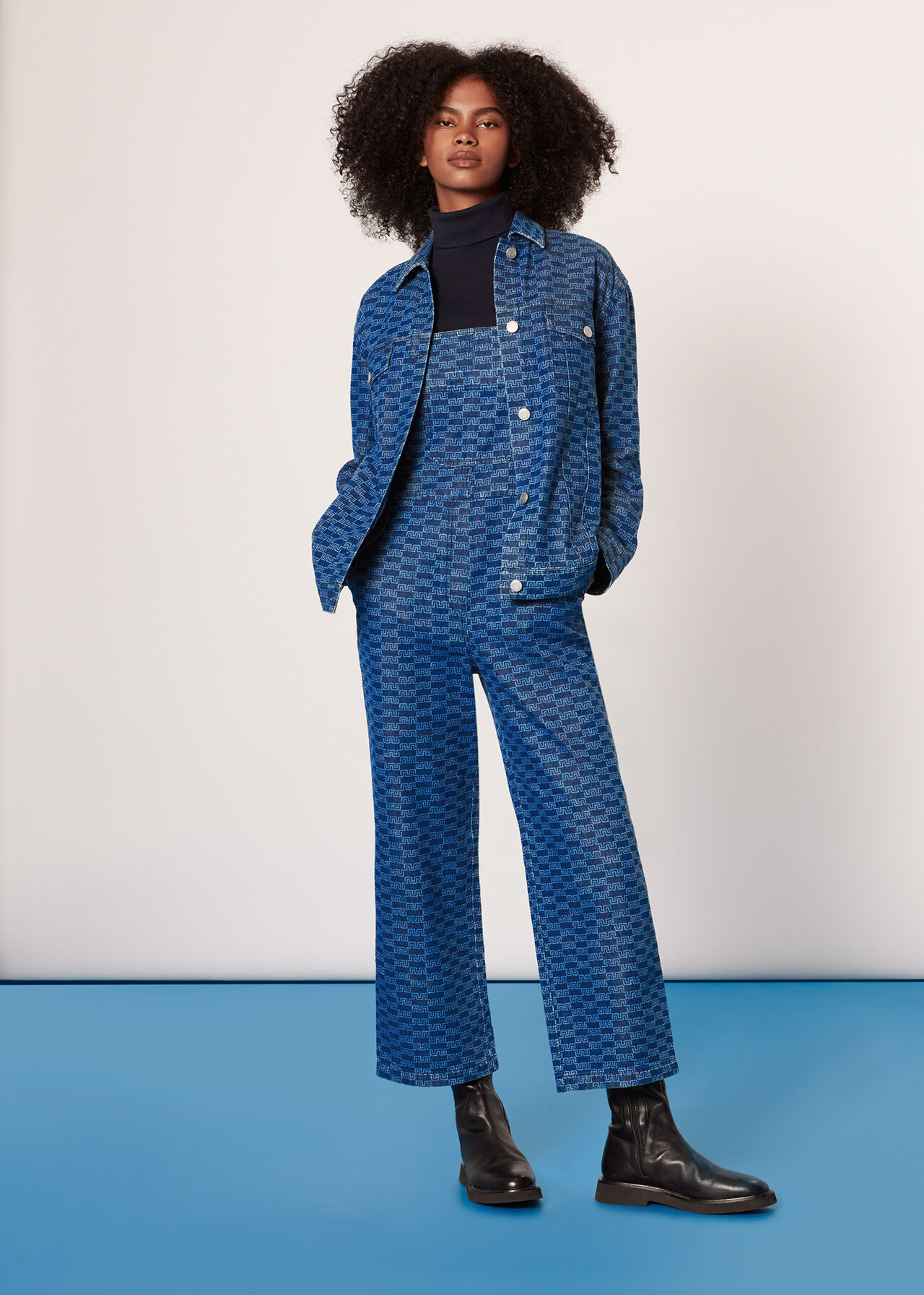 Denim Tangle Check Dungaree | WHISTLES